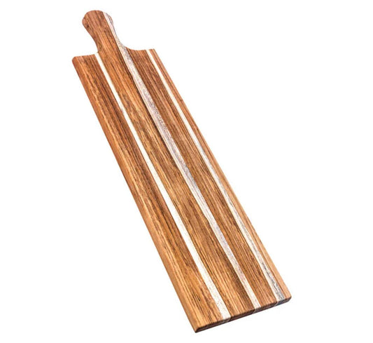 Wooden paddle with a white stripe on a white background