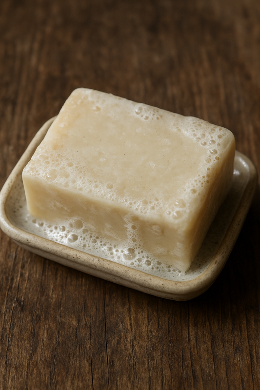 Bar of soap on a wooden surface